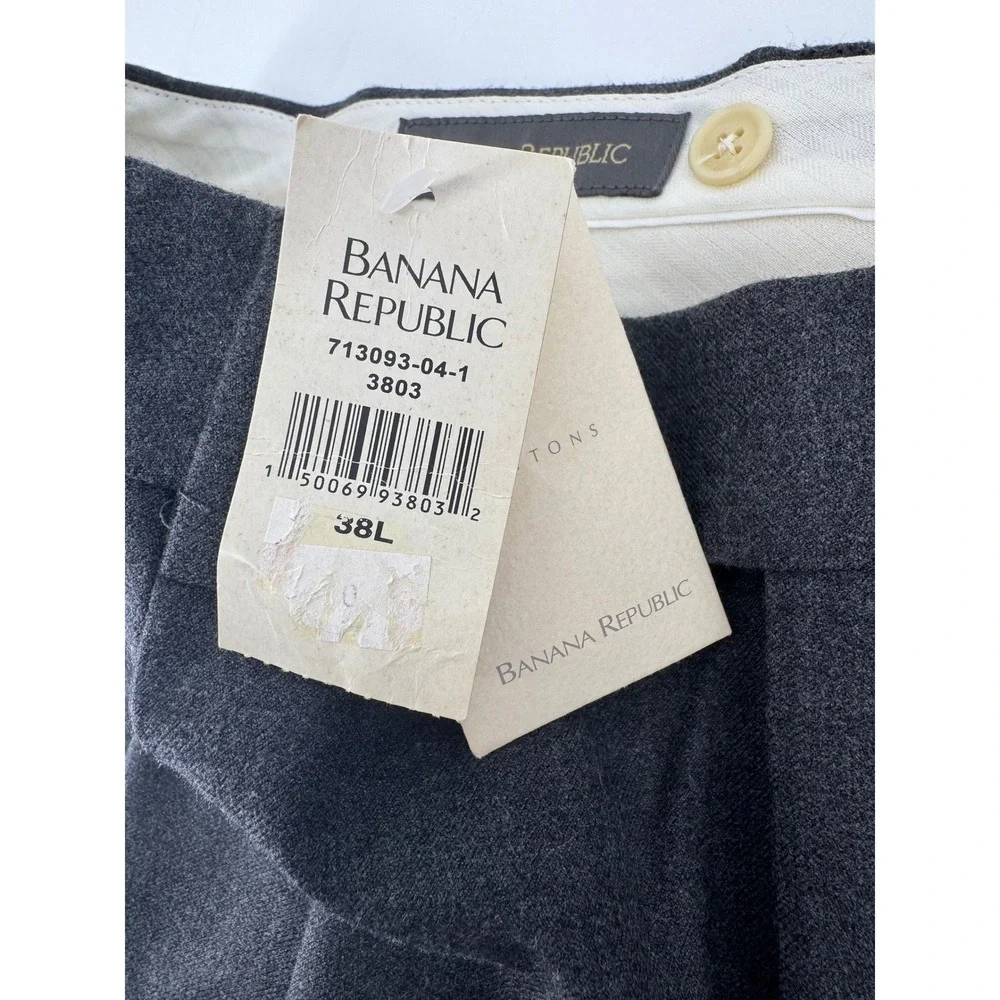 Banana Republic Mens 38L Wool Blend Pleated Cuffed Dress Pants Charcoal Grey